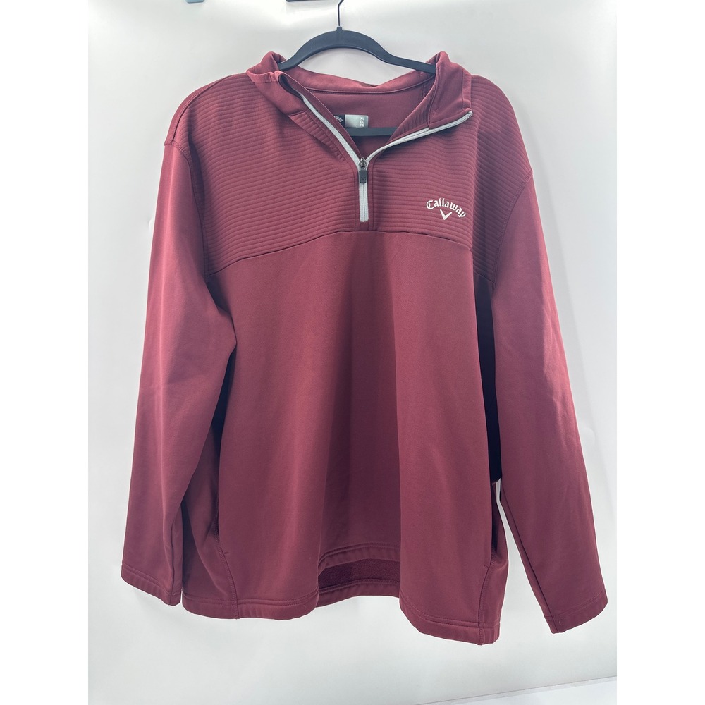 Callaway Mens XL Maroon Burgundy Quarter Zip Pullover Golf Performance Sweater